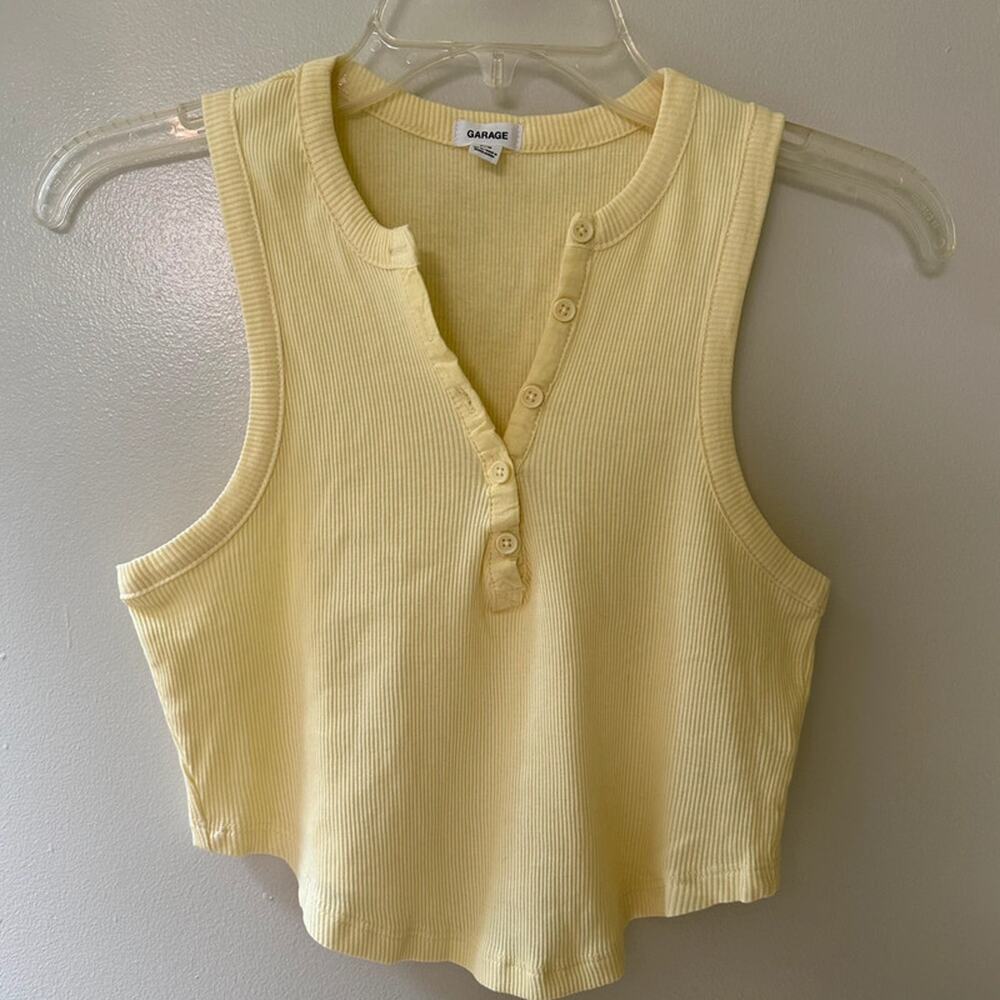 Garage butter yellow ribbed knit Henley tank top
